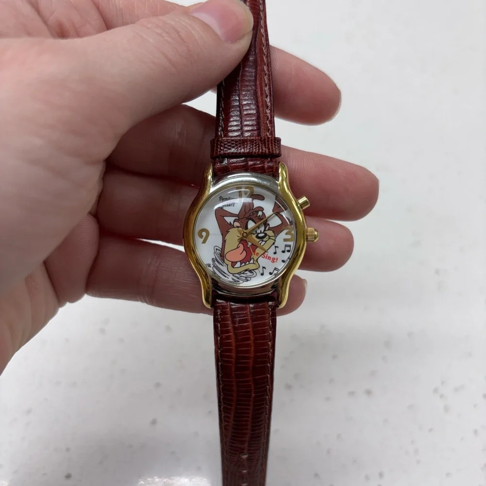 Vintage Armitron Musical Quartz Brown Leather Tasmanian Devil Watch